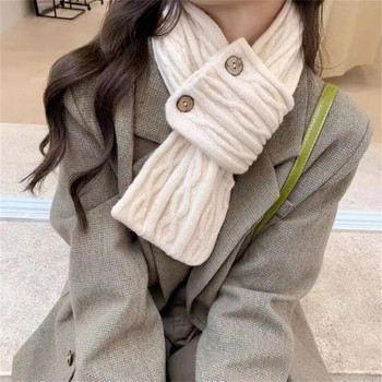 Японски ретро кръстосан вълнен шал Зимен плетен шал с копчета Дамски топъл предпазен шал за врата Външен ветроустойчив шал