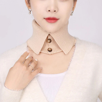 Γυναικείο μαντήλι χειμωνιάτικο μάλλινο με δαχτυλίδι Μαλακό ζεστό κασμίρ λαιμόκοψη με κουμπί Κορέας μόδας λαιμόκοψη Ψεύτικος γιακάς ελαστικά κασκόλ Κορίτσι