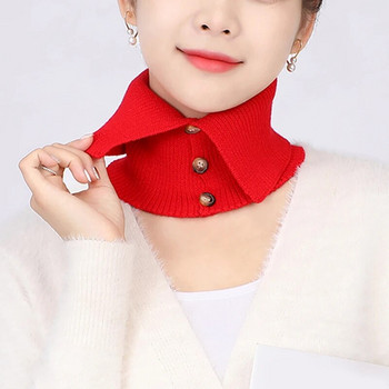 Γυναικείο μαντήλι χειμωνιάτικο μάλλινο με δαχτυλίδι Μαλακό ζεστό κασμίρ λαιμόκοψη με κουμπί Κορέας μόδας λαιμόκοψη Ψεύτικος γιακάς ελαστικά κασκόλ Κορίτσι