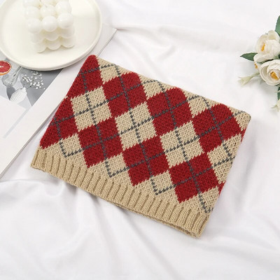 2023 Fashion England Grid Ženski pleteni šal Zimski snood šalovi nalik kašmeru Ženske zimske tople vunene krznene marame Debeli vratni šalovi Prsten