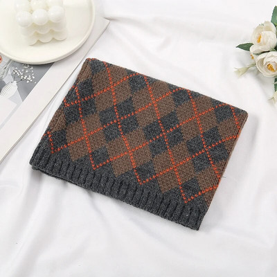 2023 Fashion England Grid Ženski pleteni šal Zimski snood šalovi nalik kašmeru Ženske zimske tople vunene krznene marame Debeli vratni šalovi Prsten