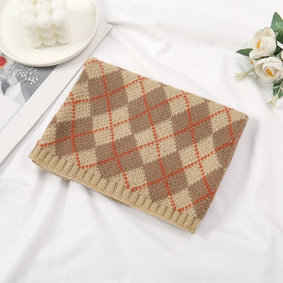 2023 Fashion England Grid Ženski pleteni šal Zimski snood šalovi nalik kašmeru Ženske zimske tople vunene krznene marame Debeli vratni šalovi Prsten