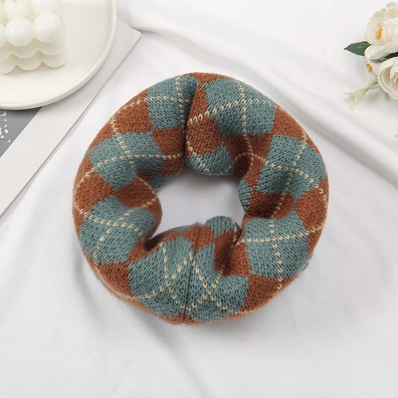 2023 Fashion England Grid Ženski pleteni šal Zimski snood šalovi nalik kašmeru Ženske zimske tople vunene krznene marame Debeli vratni šalovi Prsten