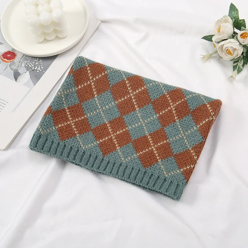 2023 Fashion England Grid Ženski pleteni šal Zimski snood šalovi nalik kašmeru Ženske zimske tople vunene krznene marame Debeli vratni šalovi Prsten