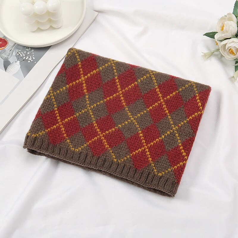 2023 Fashion England Grid Ženski pleteni šal Zimski snood šalovi nalik kašmeru Ženske zimske tople vunene krznene marame Debeli vratni šalovi Prsten