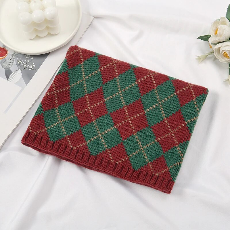 2023 Fashion England Grid Ženski pleteni šal Zimski snood šalovi nalik kašmeru Ženske zimske tople vunene krznene marame Debeli vratni šalovi Prsten