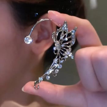 Корейски елф пеперуда маншет за ухо без пиърсинг обеци с щипка за жени Елегантен искрящ циркон с кристална щипка за ухо Сватбени бижута