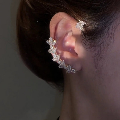 Koreai manó pillangó fülmandzsetta piercing nélkül, női fülbevaló Elegáns csillogó cirkon kristály fülcsipesz esküvői ékszer