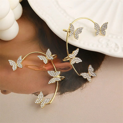 Koreai manó pillangó fülmandzsetta piercing nélkül, női fülbevaló Elegáns csillogó cirkon kristály fülcsipesz esküvői ékszer