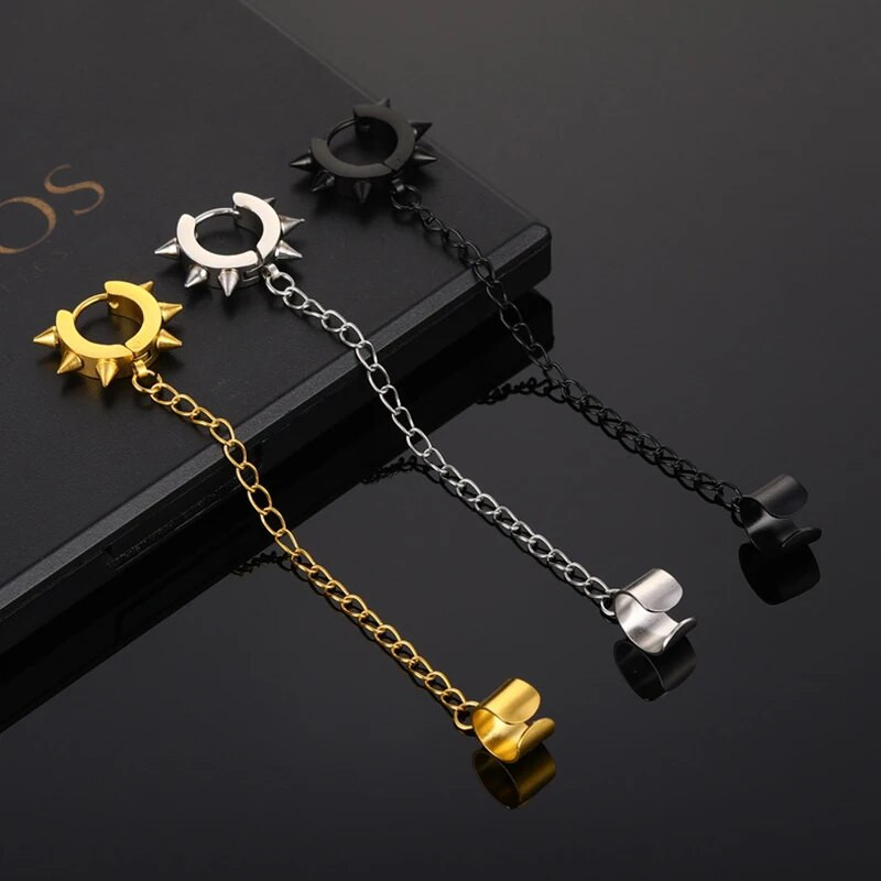 Punk egyrészes bojt csíptetős fülbevaló kereszt karika fülbevaló nőknek tiniknek férfi fülmandzsetták ötvözet hip hop ékszer fülbevaló fém lánc