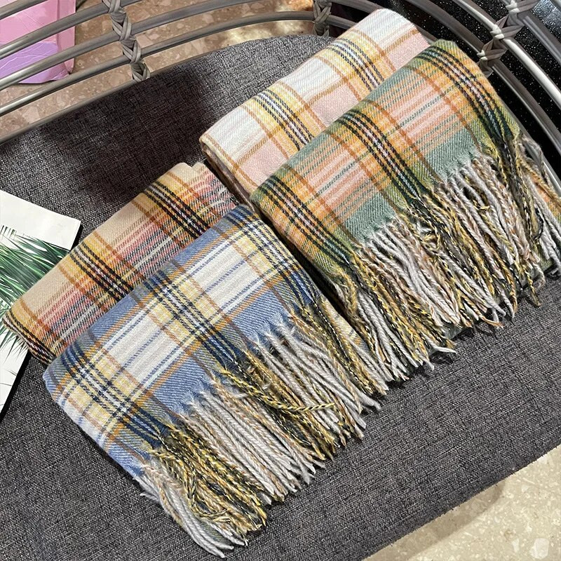 65*180 rudens/ziemas dāmu koledžas stila rūtainā šalle garā kašmira krāsā Feel Cape Fringe silta kakla šalle sievietēm šalles aptinumi