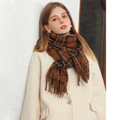 70*180CM šal od kašmira za žene Karirani šal s printom Šal Zimska topla bandana s kićankama od pašmine Ženski debeo pokrivač