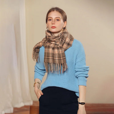 70*180CM šal od kašmira za žene Karirani šal s printom Šal Zimska topla bandana s kićankama od pašmine Ženski debeo pokrivač