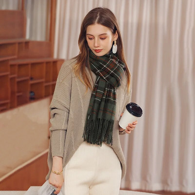 70*180CM šal od kašmira za žene Karirani šal s printom Šal Zimska topla bandana s kićankama od pašmine Ženski debeo pokrivač