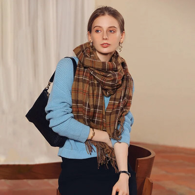 70*180CM šal od kašmira za žene Karirani šal s printom Šal Zimska topla bandana s kićankama od pašmine Ženski debeo pokrivač