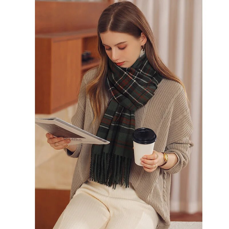 70*180CM šal od kašmira za žene Karirani šal s printom Šal Zimska topla bandana s kićankama od pašmine Ženski debeo pokrivač