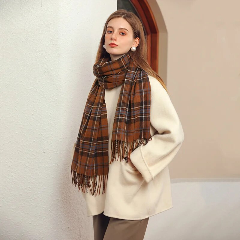 70*180CM šal od kašmira za žene Karirani šal s printom Šal Zimska topla bandana s kićankama od pašmine Ženski debeo pokrivač