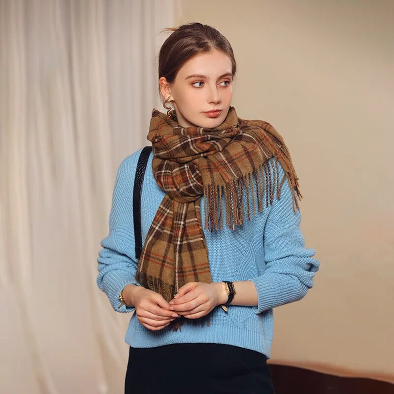 70*180CM šal od kašmira za žene Karirani šal s printom Šal Zimska topla bandana s kićankama od pašmine Ženski debeo pokrivač