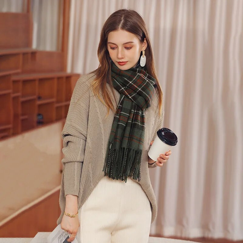 70*180CM šal od kašmira za žene Karirani šal s printom Šal Zimska topla bandana s kićankama od pašmine Ženski debeo pokrivač