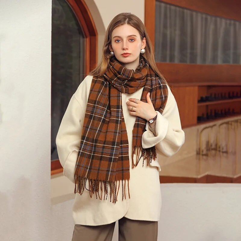 70*180CM šal od kašmira za žene Karirani šal s printom Šal Zimska topla bandana s kićankama od pašmine Ženski debeo pokrivač