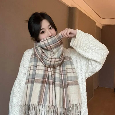 Κλασικό κασκόλ 70*200 εκ. Γυναικείο κασκόλ χειμωνιάτικο κασμίρ Ζεστό κασκόλ Σάλι με μεγάλη φούντα Σχέδιο με μακρύ χοντρό κασκόλ Φουλάρια πασμίνας