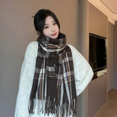 Κλασικό κασκόλ 70*200 εκ. Γυναικείο κασκόλ χειμωνιάτικο κασμίρ Ζεστό κασκόλ Σάλι με μεγάλη φούντα Σχέδιο με μακρύ χοντρό κασκόλ Φουλάρια πασμίνας