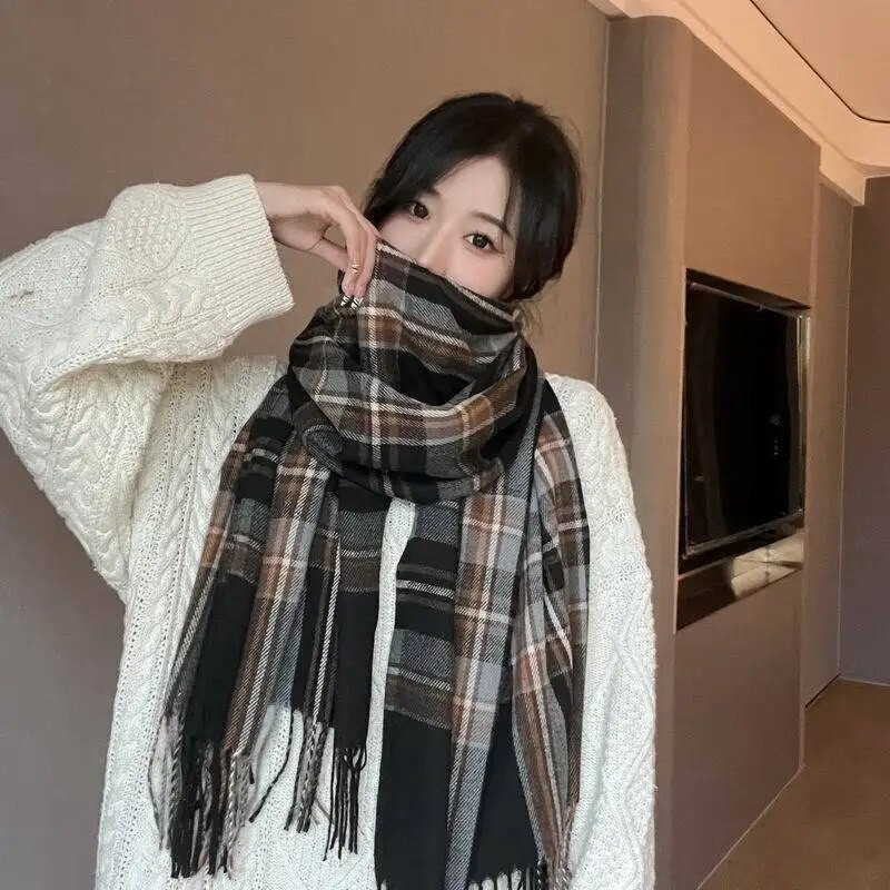 Κλασικό κασκόλ 70*200 εκ. Γυναικείο κασκόλ χειμωνιάτικο κασμίρ Ζεστό κασκόλ Σάλι με μεγάλη φούντα Σχέδιο με μακρύ χοντρό κασκόλ Φουλάρια πασμίνας