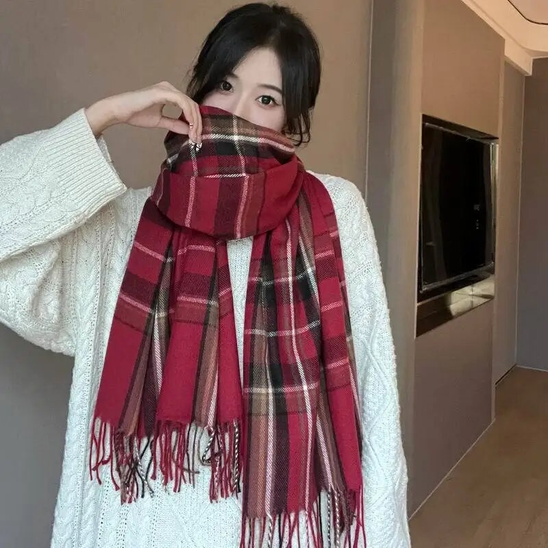 Κλασικό κασκόλ 70*200 εκ. Γυναικείο κασκόλ χειμωνιάτικο κασμίρ Ζεστό κασκόλ Σάλι με μεγάλη φούντα Σχέδιο με μακρύ χοντρό κασκόλ Φουλάρια πασμίνας