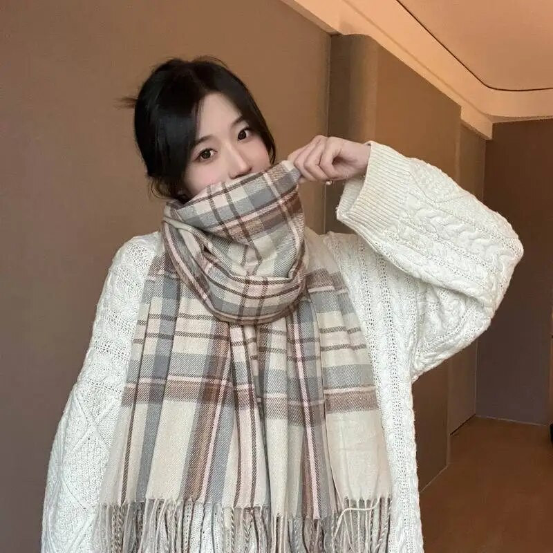 Κλασικό κασκόλ 70*200 εκ. Γυναικείο κασκόλ χειμωνιάτικο κασμίρ Ζεστό κασκόλ Σάλι με μεγάλη φούντα Σχέδιο με μακρύ χοντρό κασκόλ Φουλάρια πασμίνας