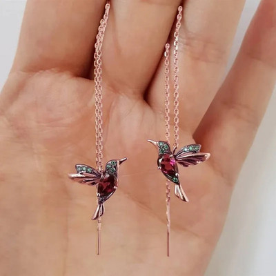 Jauni unikāli putnu pušķu kristāla gari piekaramie kolibri auskari sievietēm Eleganti meiteņu kulonu auskaru rotaslietas