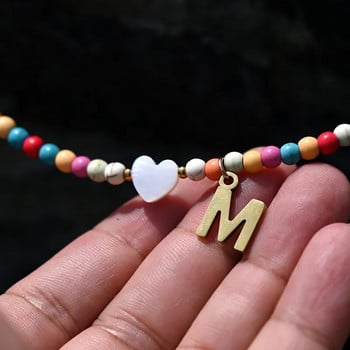 Πολύχρωμες χάντρες Initial Choker για Γυναικεία Κρεμαστό Κολιέ με γράμματα από ανοξείδωτο ατσάλι Fashion Shell Heart Κοσμήματα Boho Αξεσουάρ