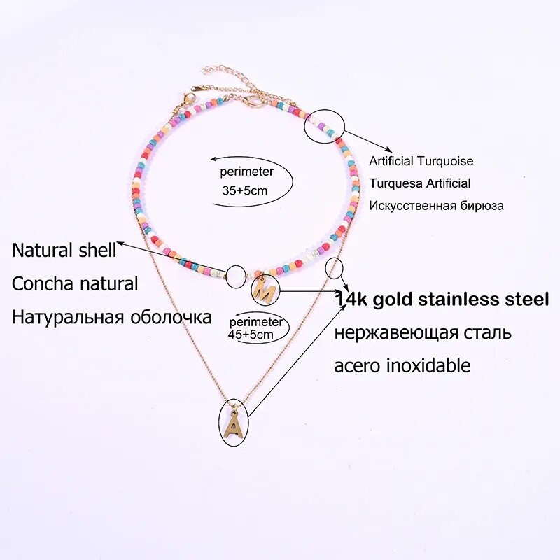 Krāsainas krelles sākuma kaklarota sievietēm nerūsējošā tērauda burtu kulons kaklarota modes apvalks sirds rotaslietas Boho aksesuāri