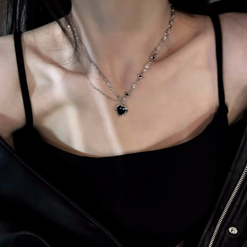 Y2K Star cirkona kulonu kaklarota sievietēm Luksusa, salda, forša meitene panku sirds atslēgas kaula ķēde 2023. gada jauna modes juvelierizstrādājumu ballītes dāvana