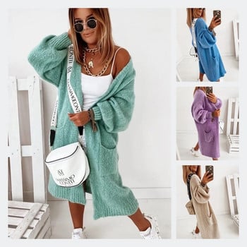 Causal Green Long Cardigan Γυναικεία Πουλόβερ Y2k Ζακέτες Πλεκτά Νέα σε Εξωτερικά Ενδύματα Κομψά Πουλόβερ Μάλλινα & Μείγματα Παλτό Mujer