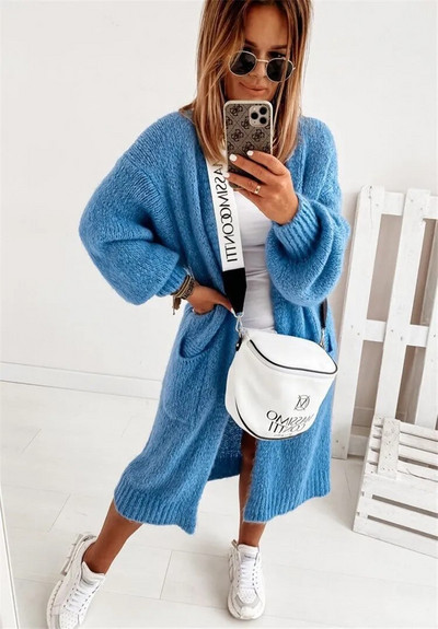 Causal Zeleni dugi kardigan za žene Pulover Y2k Cardigans Pletena odjeća Novo u gornjoj odjeći Elegantni džemperi Kaput od vune i mješavine Mujer