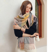 Ziemas jauna sieviešu kašmira rūtainā šalle Šalle Bieza Gara Ziemas Silta Bārkstis Šalles Modes Luksus Zīmols Brīvā laika aptinumi 70*180CM