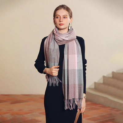 Ziemas jauna sieviešu kašmira rūtainā šalle Šalle Bieza Gara Ziemas Silta Bārkstis Šalles Modes Luksus Zīmols Brīvā laika aptinumi 70*180CM