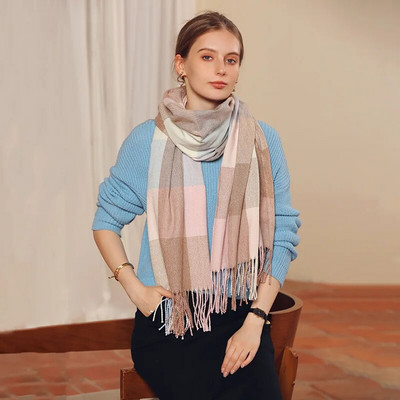 Ziemas jauna sieviešu kašmira rūtainā šalle Šalle Bieza Gara Ziemas Silta Bārkstis Šalles Modes Luksus Zīmols Brīvā laika aptinumi 70*180CM