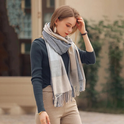 Ziemas jauna sieviešu kašmira rūtainā šalle Šalle Bieza Gara Ziemas Silta Bārkstis Šalles Modes Luksus Zīmols Brīvā laika aptinumi 70*180CM