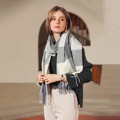 Ziemas jauna sieviešu kašmira rūtainā šalle Šalle Bieza Gara Ziemas Silta Bārkstis Šalles Modes Luksus Zīmols Brīvā laika aptinumi 70*180CM