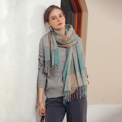 Ziemas jauna sieviešu kašmira rūtainā šalle Šalle Bieza Gara Ziemas Silta Bārkstis Šalles Modes Luksus Zīmols Brīvā laika aptinumi 70*180CM