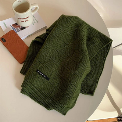 Retro zöld kötött sál Kiváló minőségű téli meleg gyapjú sálak Luxus női kasmír kendők Férfi borda bandana pashmina