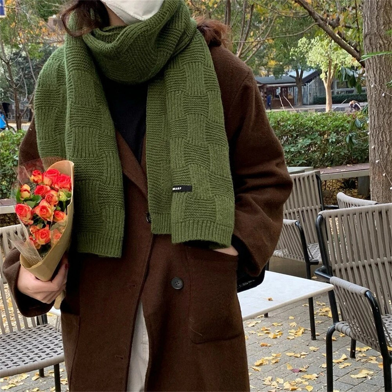 Retro zöld kötött sál Kiváló minőségű téli meleg gyapjú sálak Luxus női kasmír kendők Férfi borda bandana pashmina