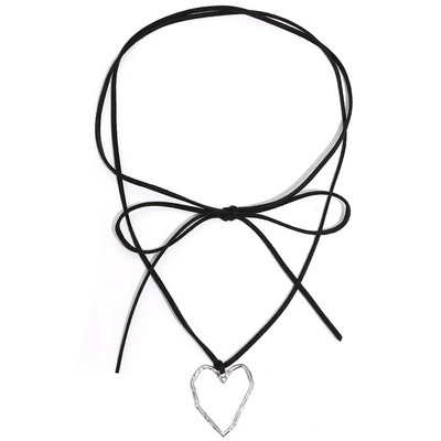 Uradi sam nakit Goth crni baršun Veliko srce privjesak Choker ogrlica za žene Elegantno tkanje čvorova mašna podesivi lanac