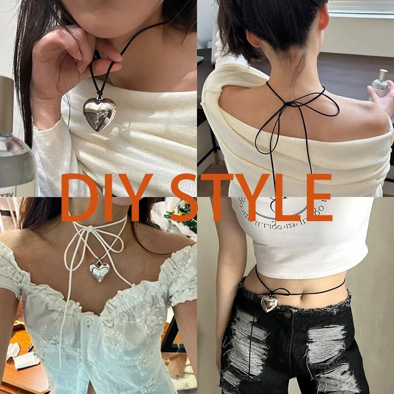 Uradi sam nakit Goth crni baršun Veliko srce privjesak Choker ogrlica za žene Elegantno tkanje čvorova mašna podesivi lanac