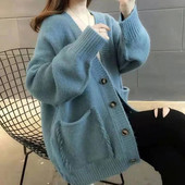 MEXZT Sweet Harajuku Lazy Wind Ženski kardigan džemper Jesen Zima Modni ležerni korejski Y2k džemper s V-izrezom dugih rukava