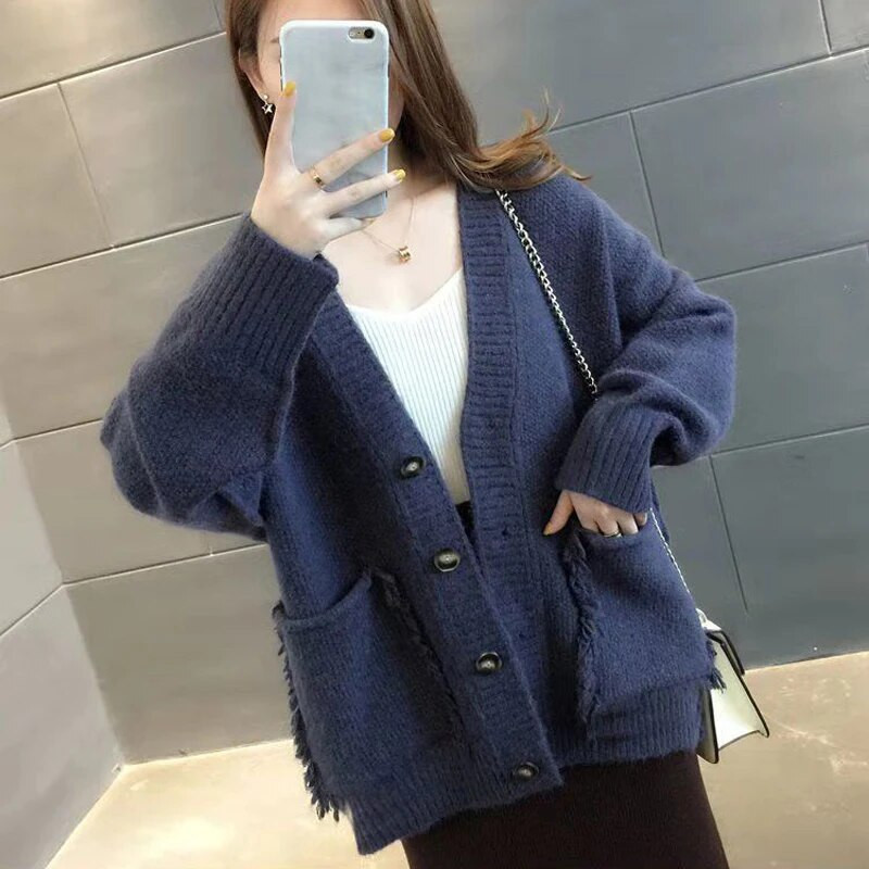 MEXZT Sweet Harajuku Lazy Wind Ženski kardigan džemper Jesen Zima Modni ležerni korejski Y2k džemper s V-izrezom dugih rukava