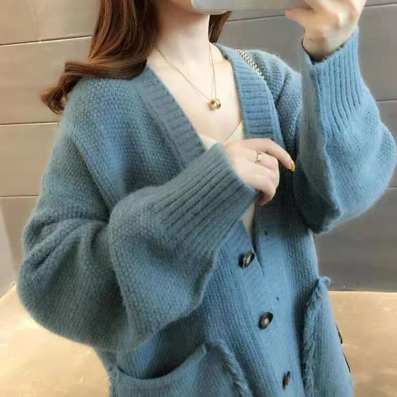 MEXZT Sweet Harajuku Lazy Wind Ženski kardigan džemper Jesen Zima Modni ležerni korejski Y2k džemper s V-izrezom dugih rukava