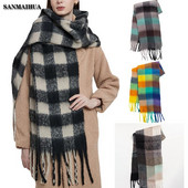 Modes Kašmira Šalle Sievietēm Ac Krāsaini Plaid Šalles Ziemas Biezi Silti Gari Pušķi Pashmina Sega Šalles 40*210CM