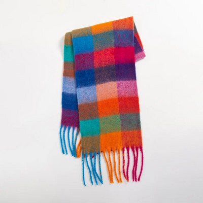 Modes Kašmira Šalle Sievietēm Ac Krāsaini Plaid Šalles Ziemas Biezi Silti Gari Pušķi Pashmina Sega Šalles 40*210CM